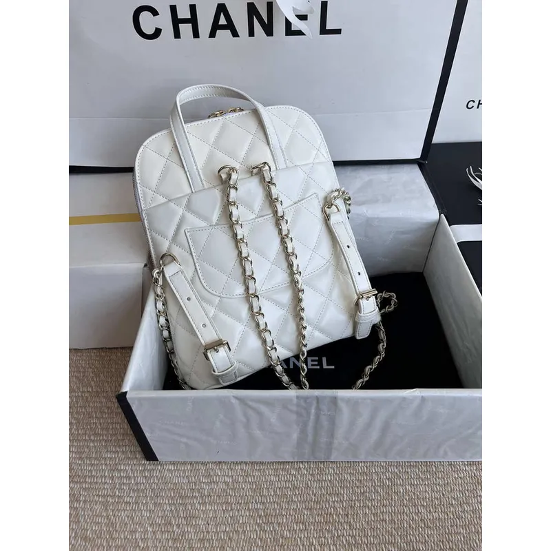 Chanel AS3332 Backpack Shiny Calfskin Bag White