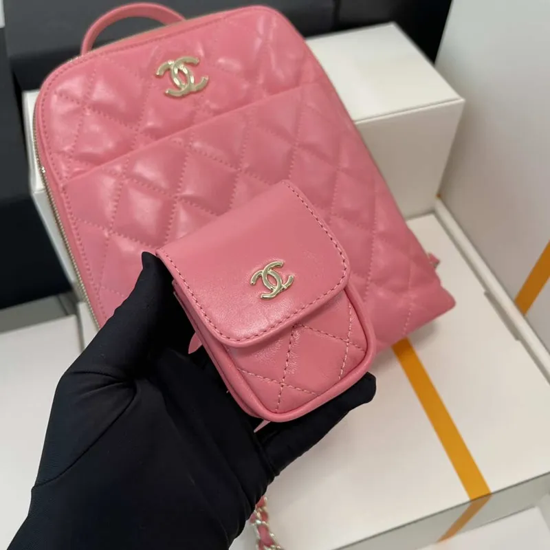 Chanel AS3332 Backpack Shiny Calfskin Bag Pink