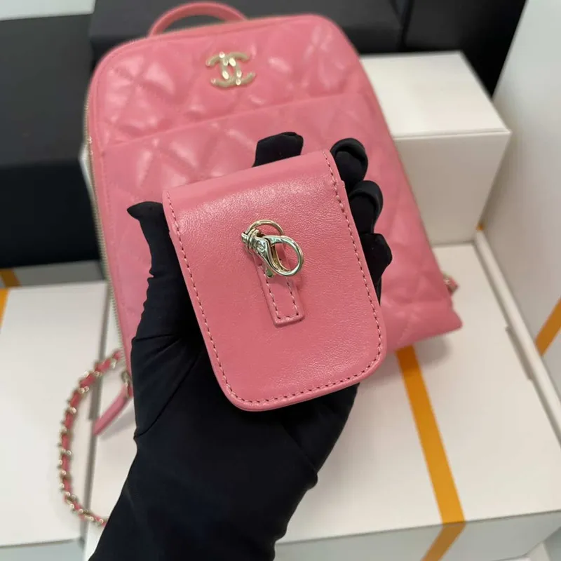 Chanel AS3332 Backpack Shiny Calfskin Bag Pink