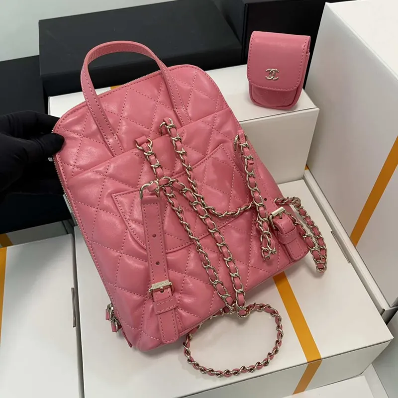 Chanel AS3332 Backpack Shiny Calfskin Bag Pink