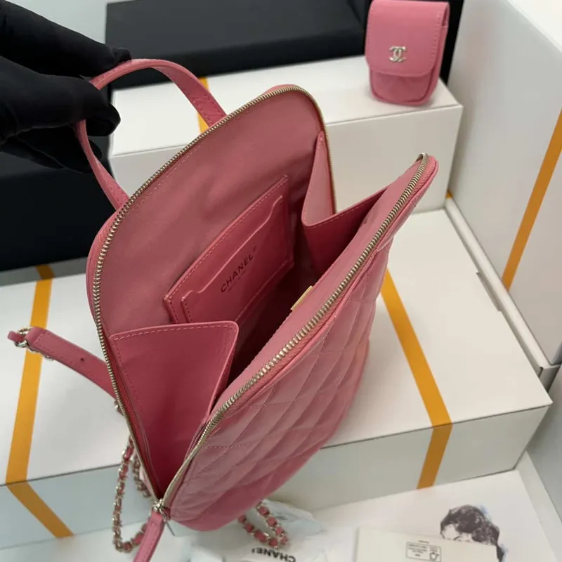 Chanel AS3332 Backpack Shiny Calfskin Bag Pink