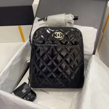 Chanel AS3332 Backpack Shiny Calfskin Bag Black