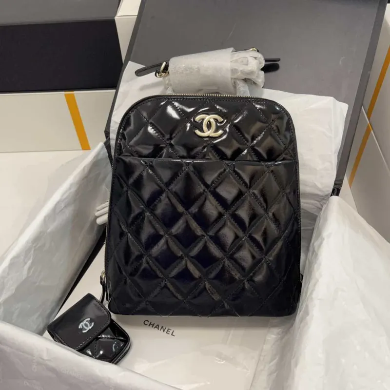 Chanel AS3332 Backpack Shiny Calfskin Bag Black