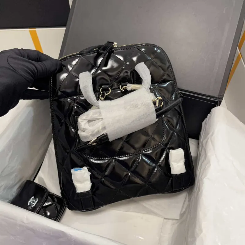 Chanel AS3332 Backpack Shiny Calfskin Bag Black