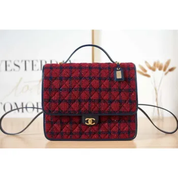 Chanel AS3662 LARGE BACKPACK Wool Tweed & Gold Tone Metal Wine Red