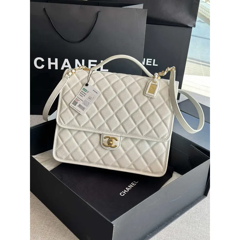 Chanel AS3662 LARGE BACKPACK Calfskin & Gold Tone Metal White