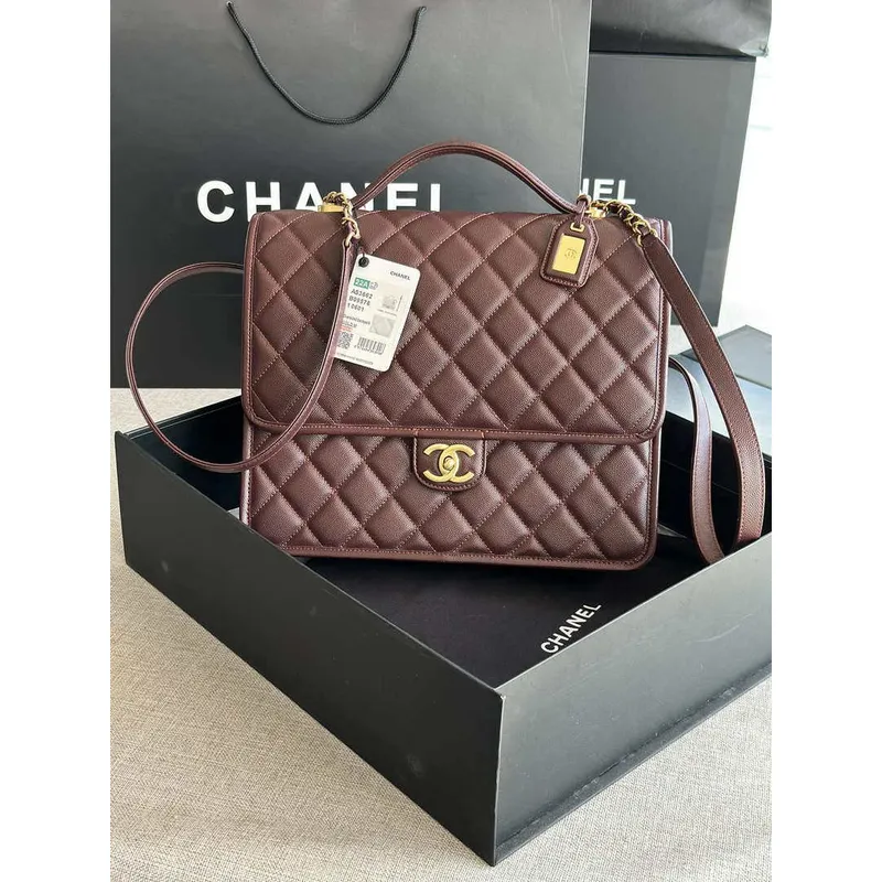 Chanel AS3662 LARGE BACKPACK Calfskin & Gold Tone Metal Wine Red