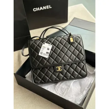 Chanel AS3662 LARGE BACKPACK Calfskin & Gold Tone Metal Black