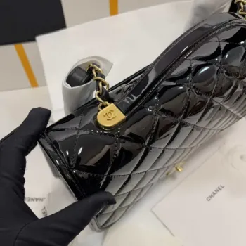 Chanel AS3662 LARGE BACKPACK Patent Calfskin & Gold Tone Metal Black