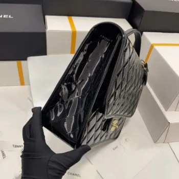Chanel AS3662 LARGE BACKPACK Patent Calfskin & Gold Tone Metal Black