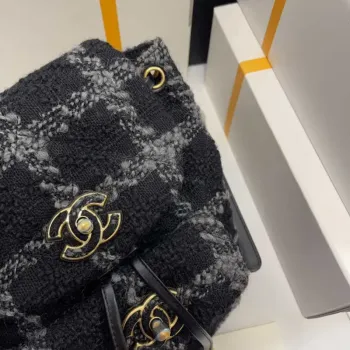 Chanel AS3615 Backpack Wool Tweed & Gold Tone Metal Black & Gray