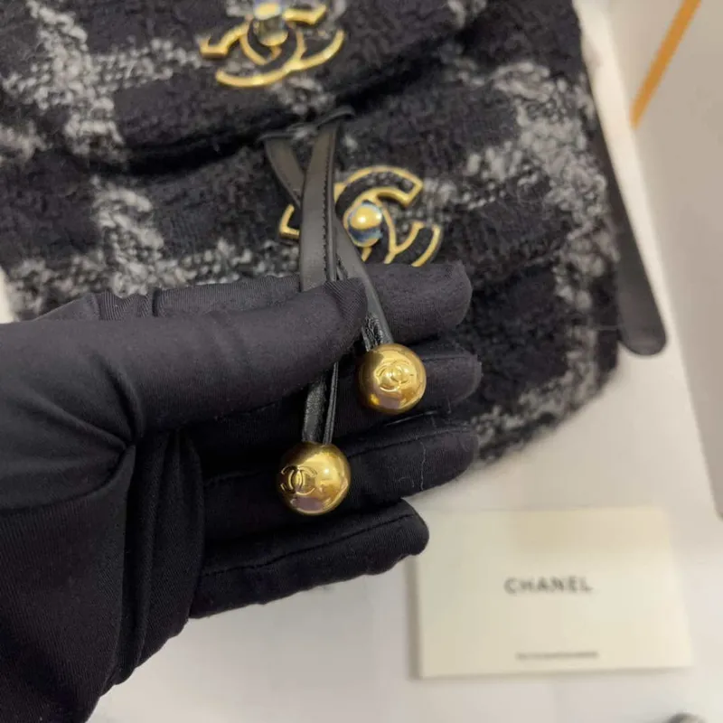 Chanel AS3615 Backpack Wool Tweed & Gold Tone Metal Black & Gray