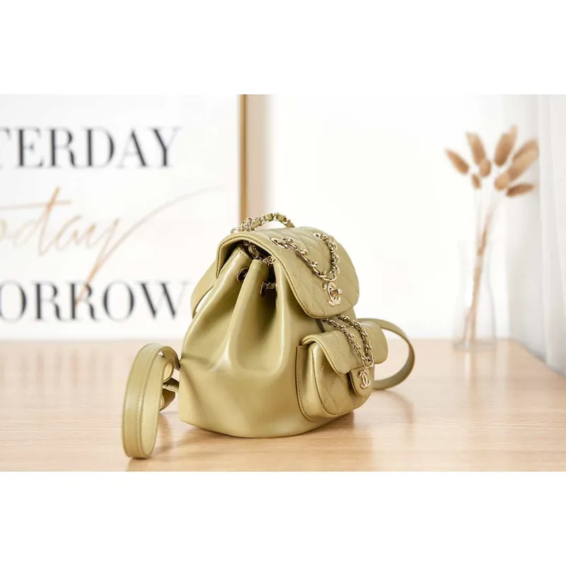 Chanel Backpack Duma Yellow Lambskin CC AS2908 Gold