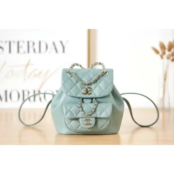 Chanel Backpack Duma Blue Lambskin CC AS2908 Gold