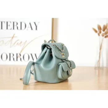 Chanel Backpack Duma Blue Lambskin CC AS2908 Gold