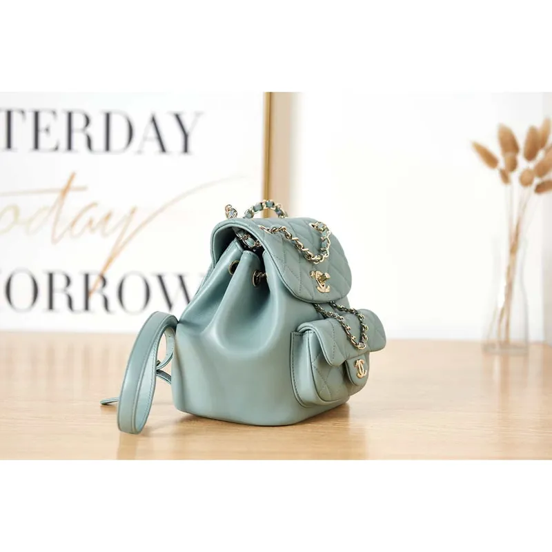 Chanel Backpack Duma Blue Lambskin CC AS2908 Gold