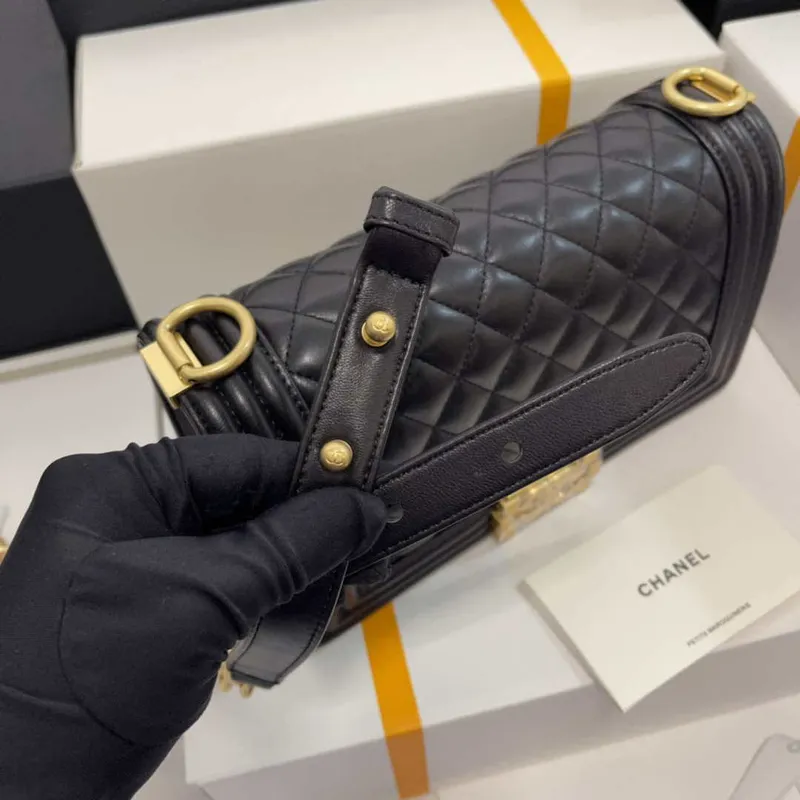 Chanel A67086 Boy Handbag Black Lambskin Leather Gold