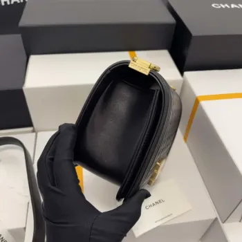 Chanel A67086 Boy Handbag Black Lambskin Leather Gold