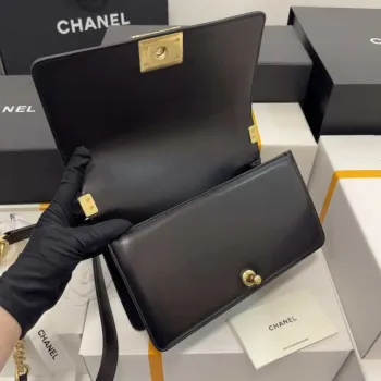 Chanel A67086 Boy Handbag Black Lambskin Leather Gold