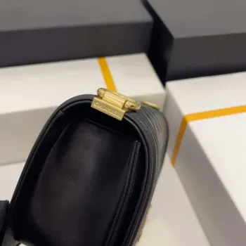 Chanel A67086 Boy Handbag Black Lambskin Leather Gold