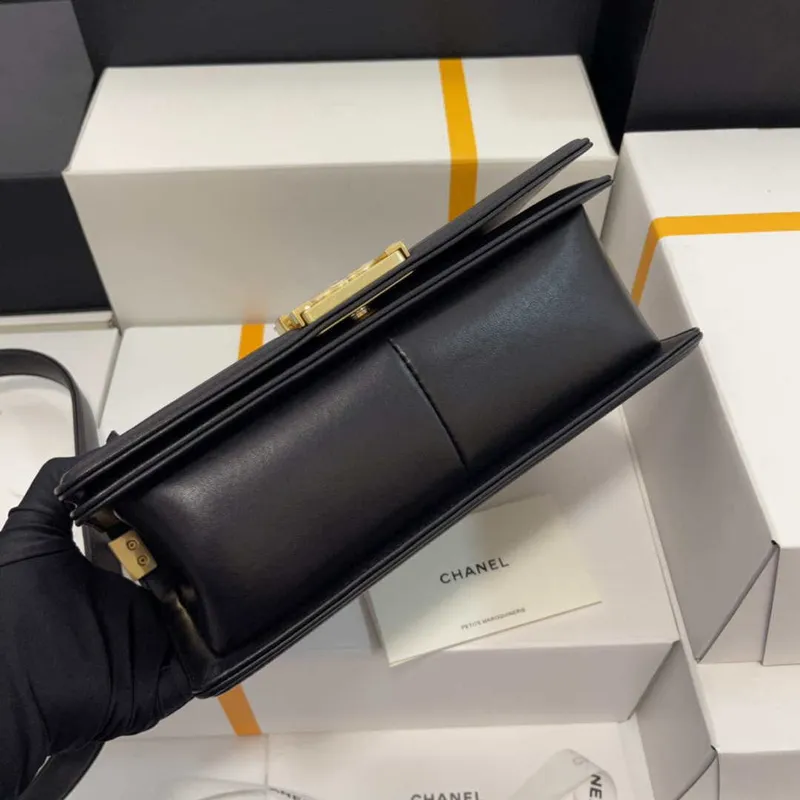 Chanel A67086 Boy Handbag Black Lambskin Leather Gold