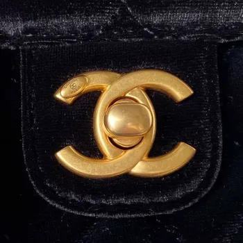 Chanel AS3442 Mini Flap Bag Velvet Enamel & Gold Tone Metal Black