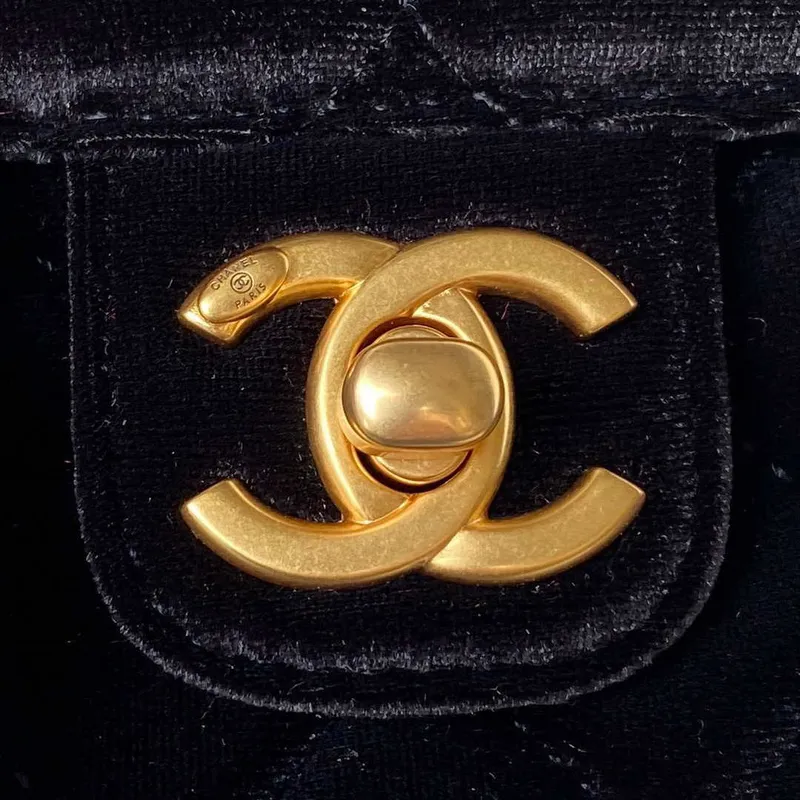 Chanel AS3442 Mini Flap Bag Velvet Enamel & Gold Tone Metal Black