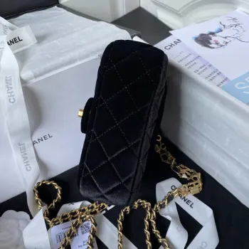 Chanel AS3442 Mini Flap Bag Velvet Enamel & Gold Tone Metal Black
