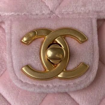 Chanel AS3432 Small Flap Bag Velvet Enamel & Gold Tone Metal Pink