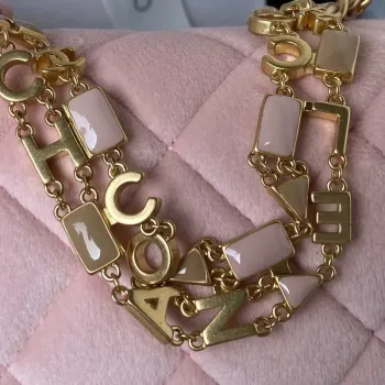 Chanel AS3432 Small Flap Bag Velvet Enamel & Gold Tone Metal Pink