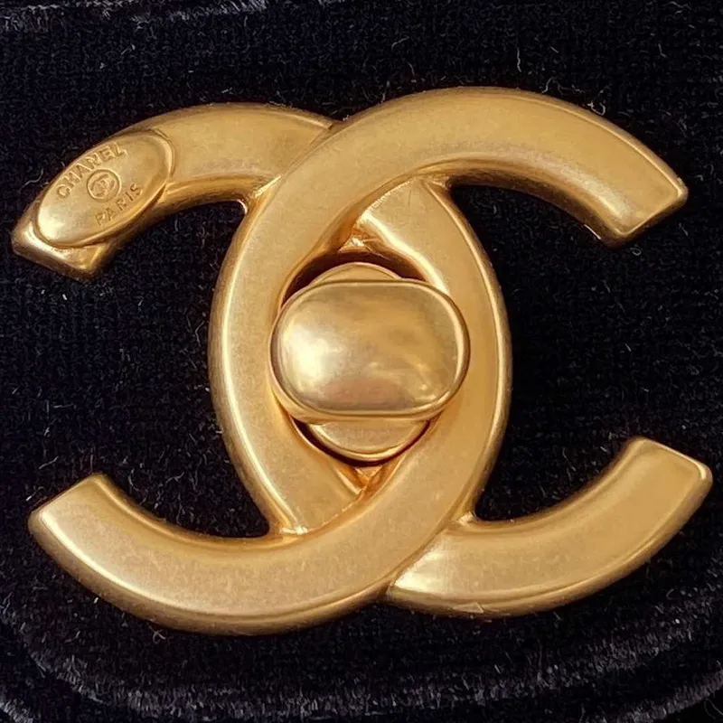 Chanel AS3432 Small Flap Bag Velvet Enamel & Gold Tone Metal Black