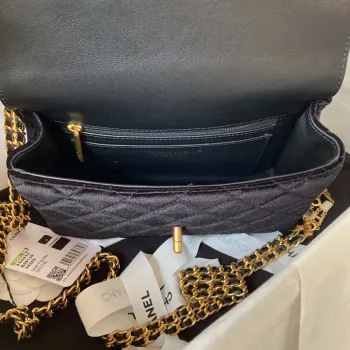 Chanel AS3432 Small Flap Bag Velvet Enamel & Gold Tone Metal Black