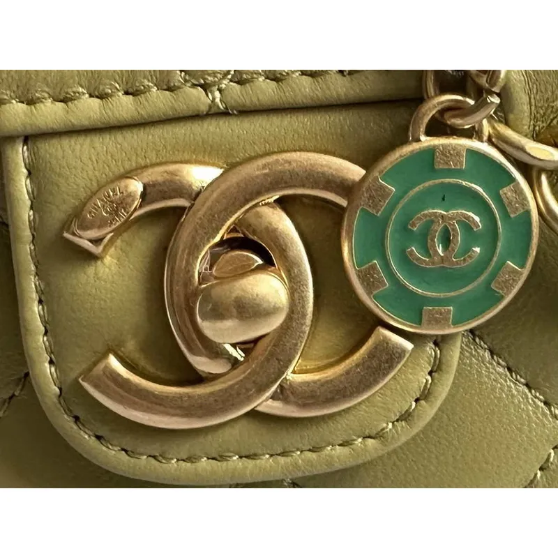 Chanel AS3738 Mini Flap Bag Lambskin Enamel & Gold Tone Metal Yellow