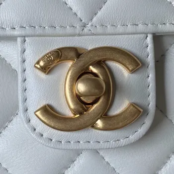 Chanel AS3738 Mini Flap Bag Lambskin Enamel & Gold Tone Metal White