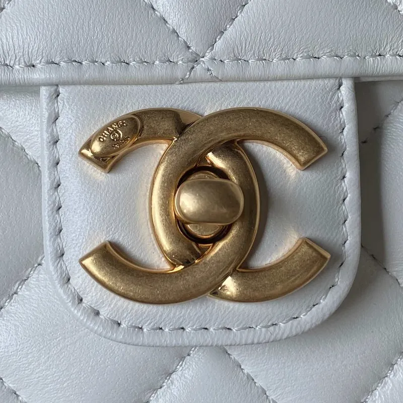 Chanel AS3738 Mini Flap Bag Lambskin Enamel & Gold Tone Metal White