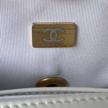 Chanel AS3738 Mini Flap Bag Lambskin Enamel & Gold Tone Metal White