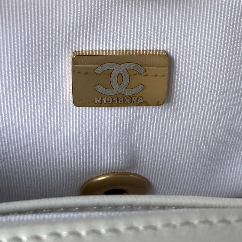 Chanel AS3738 Mini Flap Bag Lambskin Enamel & Gold Tone Metal White