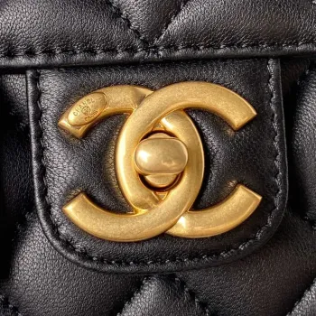 Chanel AS3738 Mini Flap Bag Lambskin Enamel & Gold Tone Metal Black