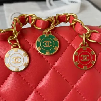 Chanel AS3738 Mini Flap Bag Lambskin Enamel & Gold Tone Metal Red