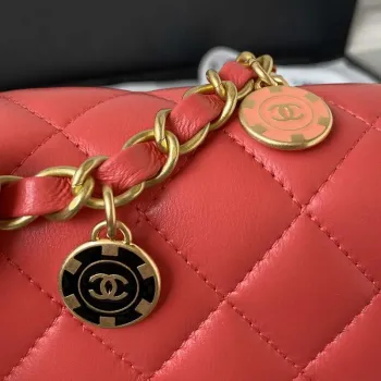 Chanel AS3738 Mini Flap Bag Lambskin Enamel & Gold Tone Metal Red