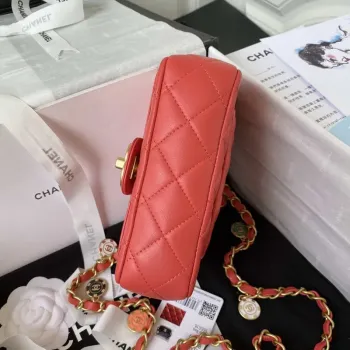 Chanel AS3738 Mini Flap Bag Lambskin Enamel & Gold Tone Metal Red