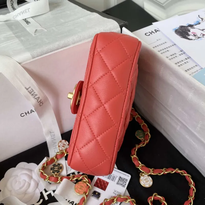 Chanel AS3738 Mini Flap Bag Lambskin Enamel & Gold Tone Metal Red