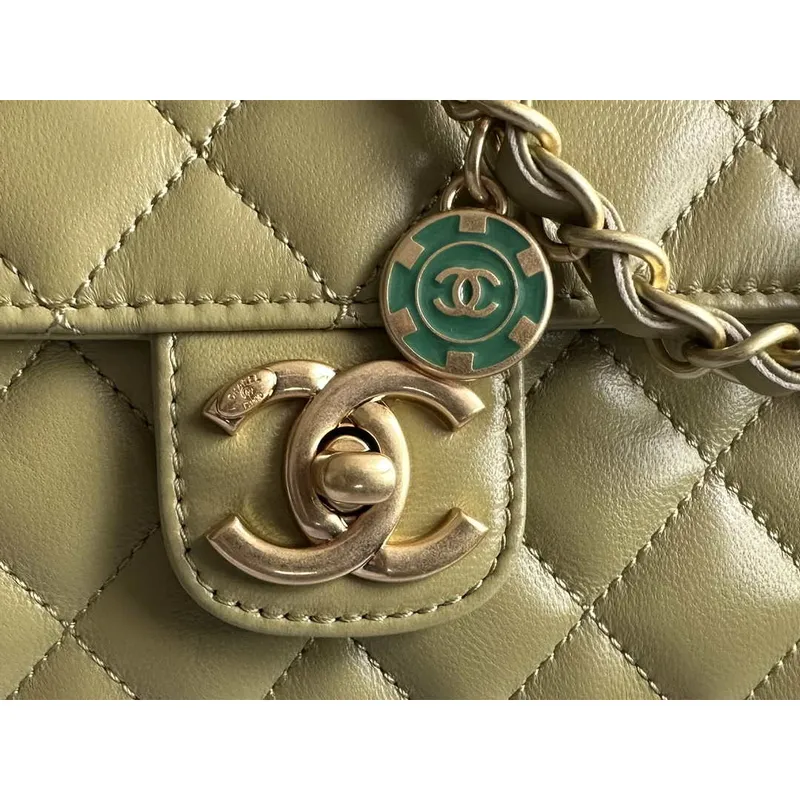 Chanel AS3737 Mini Flap Bag Lambskin Enamel & Gold Tone Metal Yellow