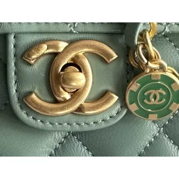 Chanel AS3737 Mini Flap Bag Lambskin Enamel & Gold Tone Metal Blue