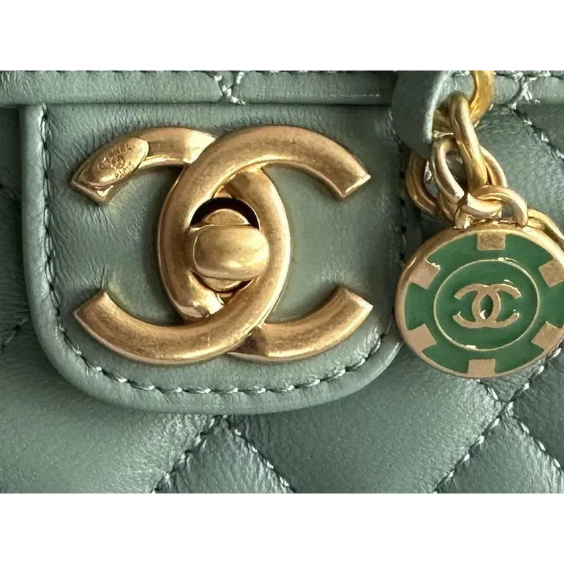 Chanel AS3737 Mini Flap Bag Lambskin Enamel & Gold Tone Metal Blue