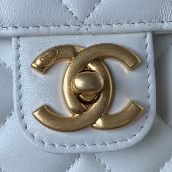 Chanel AS3737 Mini Flap Bag Lambskin Enamel & Gold Tone Metal White