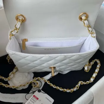 Chanel AS3737 Mini Flap Bag Lambskin Enamel & Gold Tone Metal White