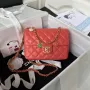 Chanel AS3737 Mini Flap Bag Lambskin Enamel & Gold Tone Metal Red