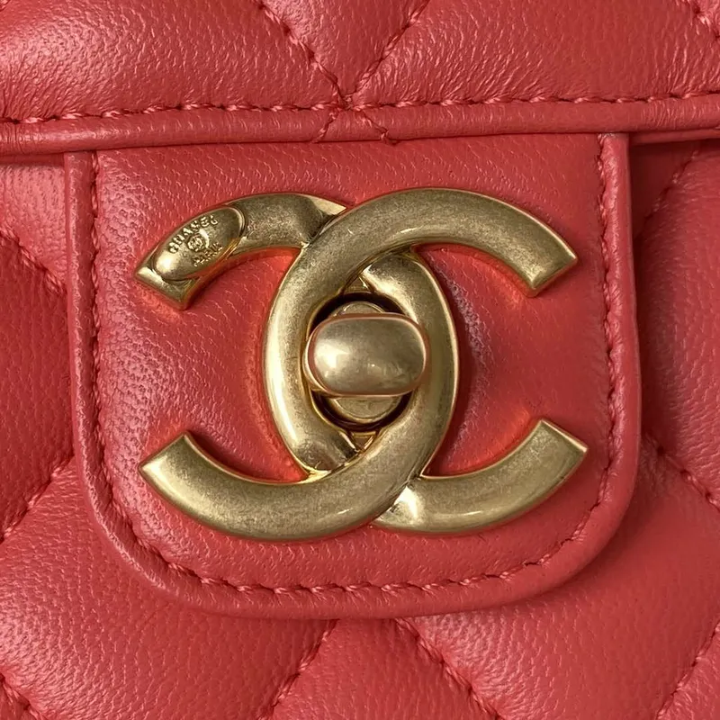 Chanel AS3737 Mini Flap Bag Lambskin Enamel & Gold Tone Metal Red