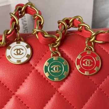 Chanel AS3737 Mini Flap Bag Lambskin Enamel & Gold Tone Metal Red